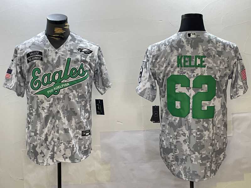 Men%27s Philadelphia Eagles #62 Jason Kelce Arctic Camo 2024 Salute to Service Stitched Baseball Jersey